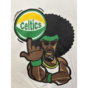 Boston Celtics Shirt Men's Large White Cartoon White Afro Wild Graphic Vintage